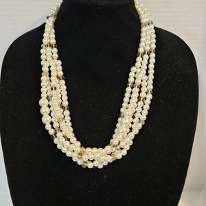 Jules b Necklace Faux Pearls and Peach Colored A.B. Crystals 12" Long